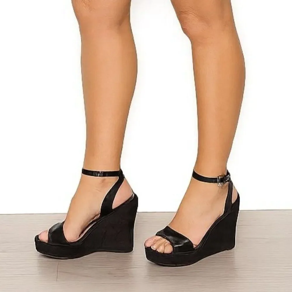 Coach Wedge Heels Sandals Platform Black Patent Leather Nalene Women's Woman's 7